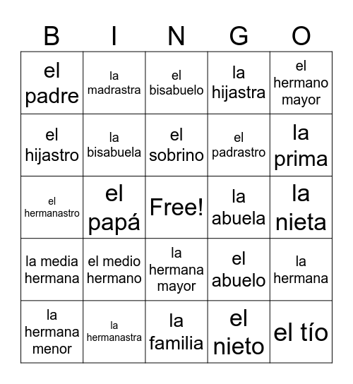 La FAMILIA Bingo Card