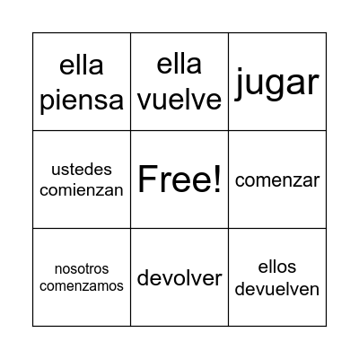 Stem-Changing Verbs Bingo Card