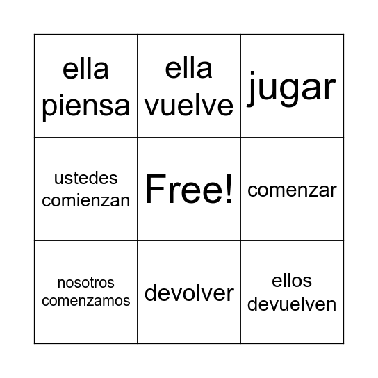 Stem-Changing Verbs Bingo Card