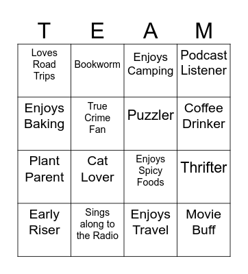 Dream Team Mix and Mingle Bingo Card