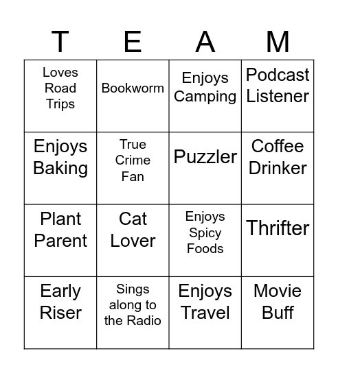 Dream Team Mix and Mingle Bingo Card