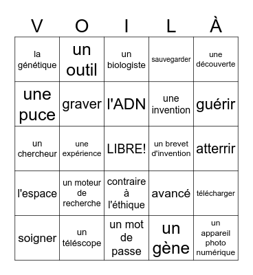 D'Accord! 3; Leçon 7 (Science et Technologie) Bingo Card