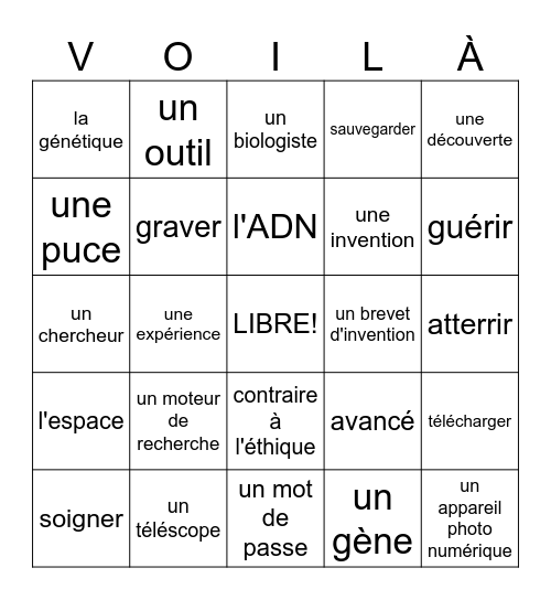 D'Accord! 3; Leçon 7 (Science et Technologie) Bingo Card