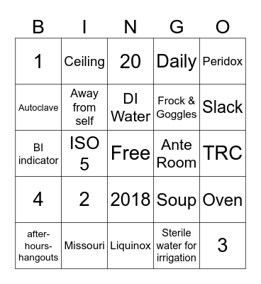 Sterile Bingo Card