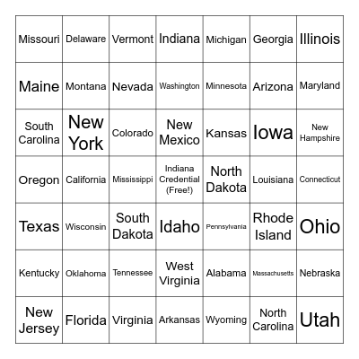 US STATE CREDENTIALS Bingo Card