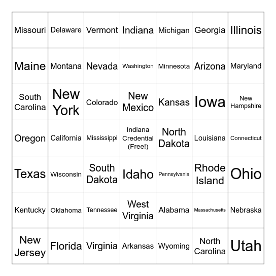 US STATE CREDENTIALS Bingo Card