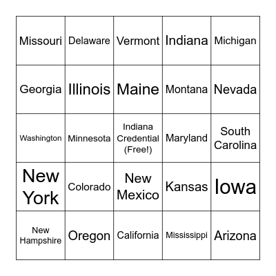 US STATE CREDENTIALS Bingo Card