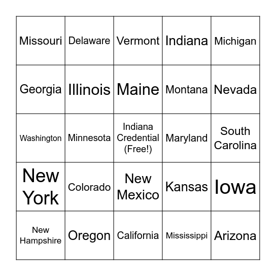 US STATE CREDENTIALS Bingo Card