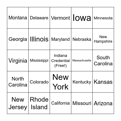 US STATE CREDENTIALS Bingo Card