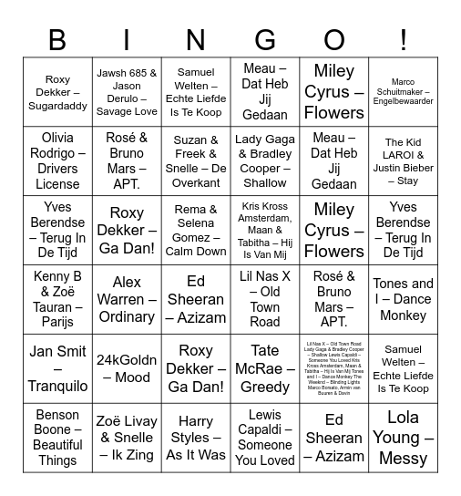 Hits door jullie schooljaar heen Bingo Card