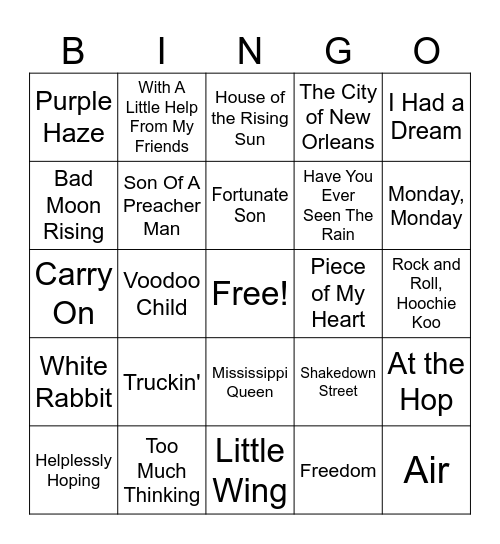 Woodstock 69 Bingo Card