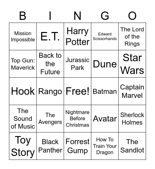 Movies! Bingo Card