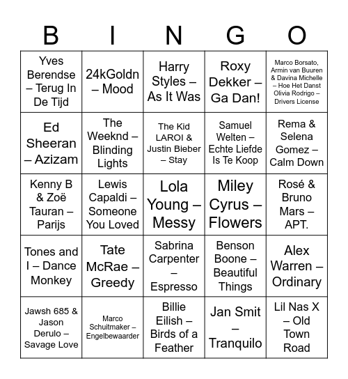 Hits door jullie schooljaren heen Bingo Card
