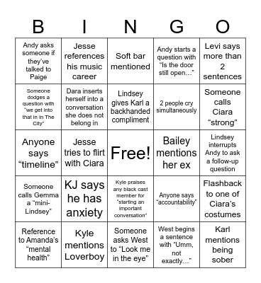 Summer House Reunion Bingo Card