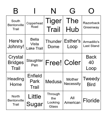 Bike Trails Bingo Card