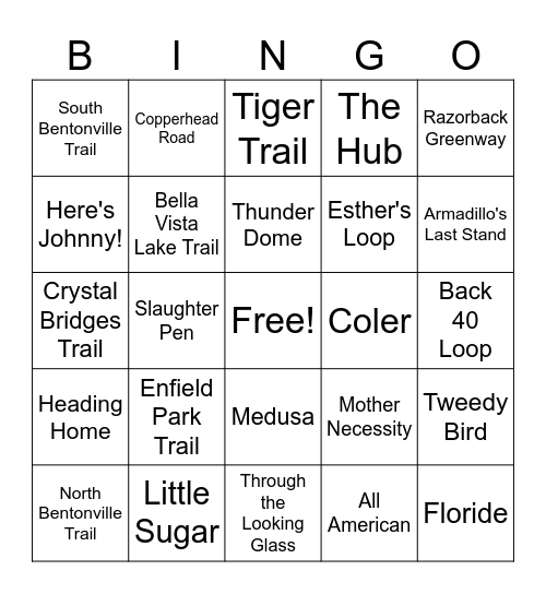 Bike Trails Bingo Card