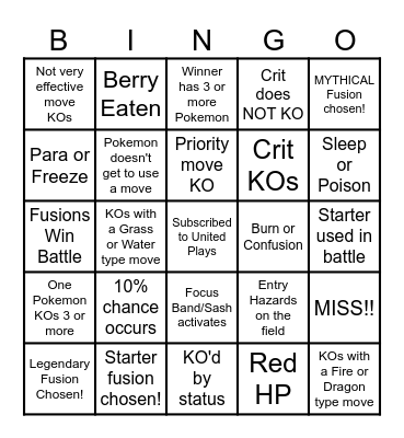 Then we fight bingo UP Half Fusions Bingo Card