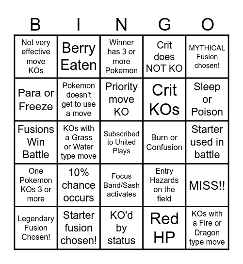 Then we fight bingo UP Half Fusions Bingo Card