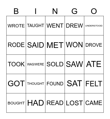 Irregular Verbs Bingo Card