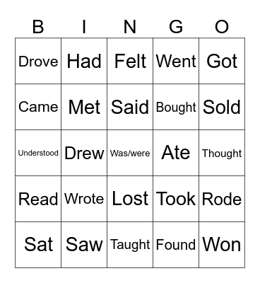Irregular verbs Bingo Card