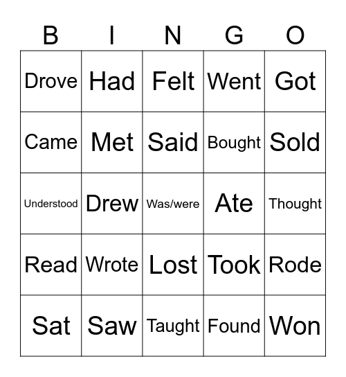Irregular verbs Bingo Card