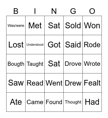 Irregular verbs Bingo Card