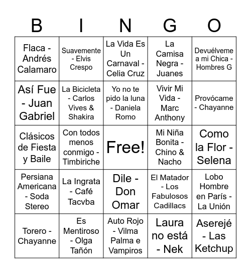 Bingo musical Bingo Card