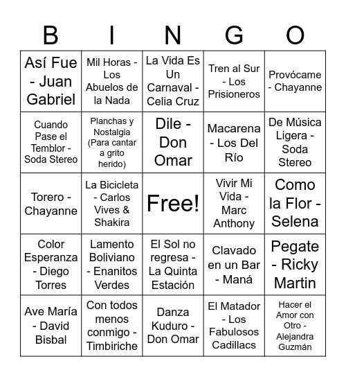 Bingo musical Bingo Card
