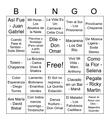 Bingo musical Bingo Card