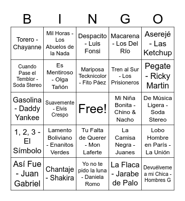 Bingo musical Bingo Card