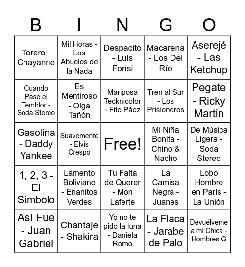 Bingo musical Bingo Card