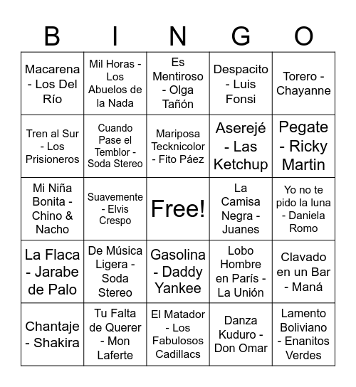 Bingo musical Bingo Card