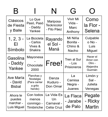 Bingo musical Bingo Card