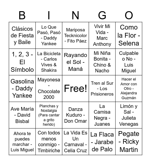 Bingo musical Bingo Card