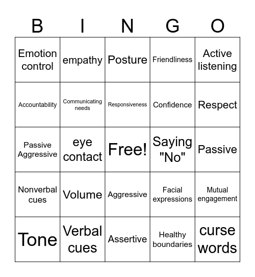 Communication Bingo Card