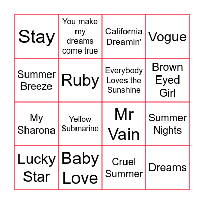 Summer Nights Bingo Card