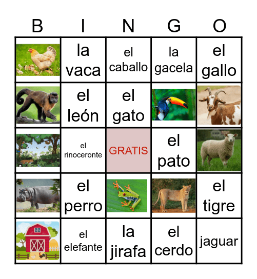 ANIMALES DOMESTICOS Y SALVAJES Bingo Card