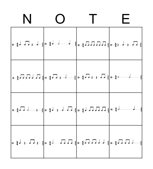 BEGINNER RHYTHM Bingo Card