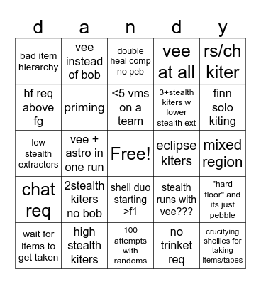 shitty run ad bingo Card