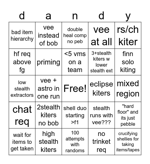 shitty run ad bingo Card