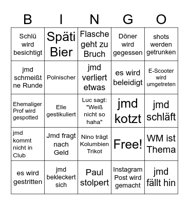 Reunion Bingo Card