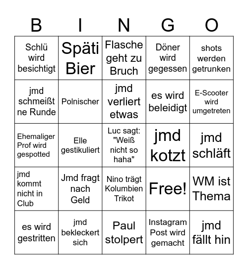 Reunion Bingo Card
