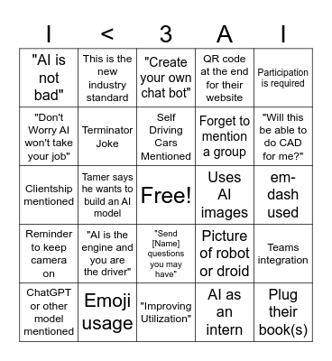 Amazing AI Meeting That We All Want To Go To Bingo Card