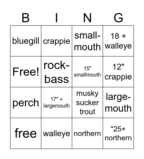 Fishing Bingo Card