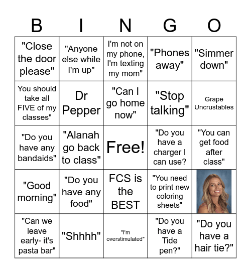 Barlow Bingo Card