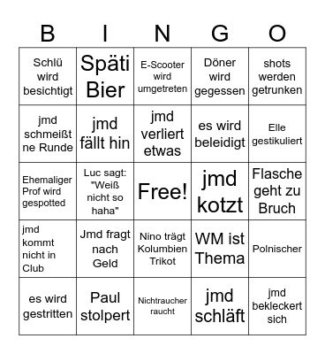 Reunion Bingo Card