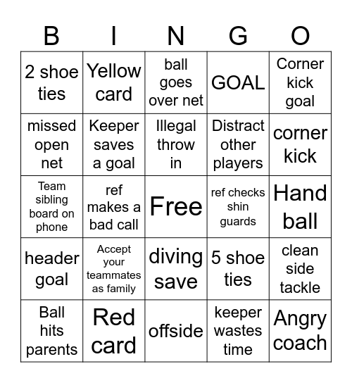Soccer Bingo Card