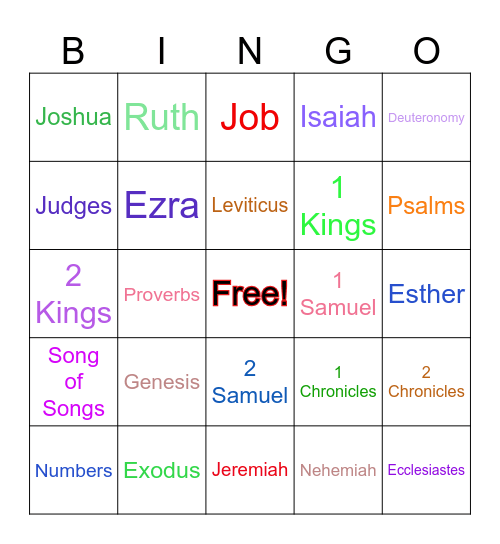 Books of the Bible Bingo Card