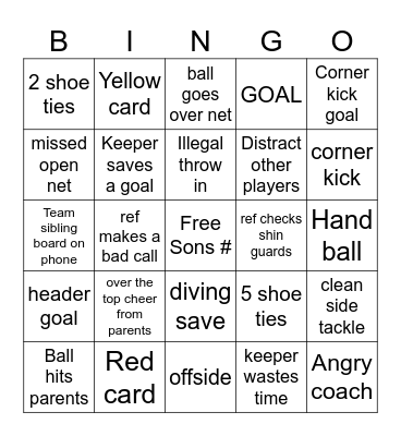 Soccer Bingo Card