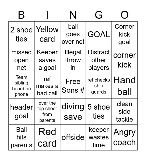 Soccer Bingo Card